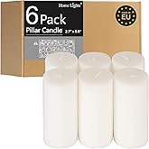 HomeLights Pillar Candles - 2.7x6 inch | 60 Hours Burning, 6 Count - White Unscented Smokeless European Pillar Candles - Perfect for Wedding, Parties, Spas, Home Gatherings and Dinner