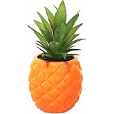 Porcelain Orange Pineapple Ananas Faux Green Plant Potted Artificial Succulent 7.8" Home Office Bathroom Tabletop Kitchen Shelf Decoration