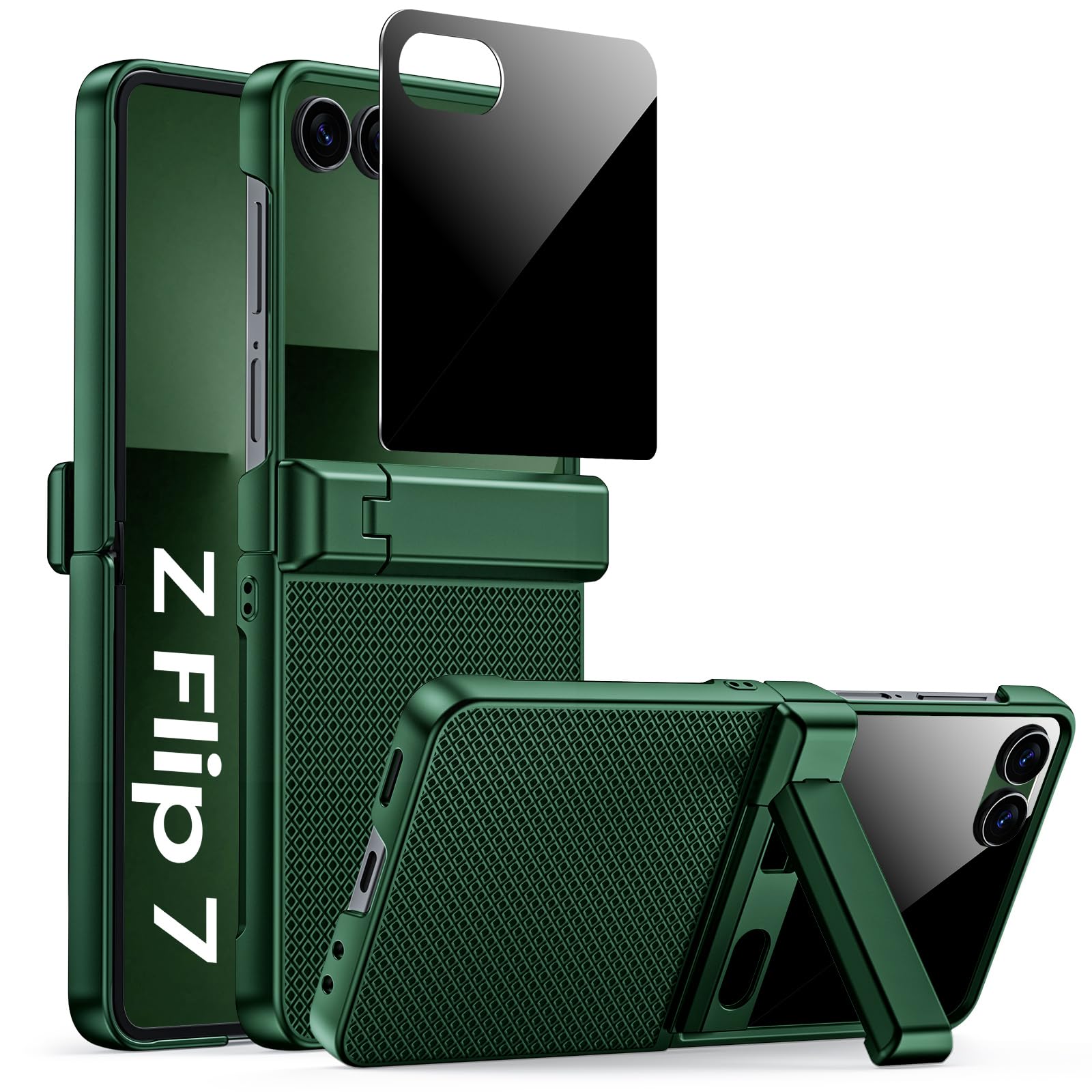 Photo 1 of Spugan for Galaxy Z Flip 7 Case, Hidden Kickstand & Built-in Privacy Screen Protector & Enhanced Hinge Protection, Slim Full Body Shockproof Protective Phone Case for Samsung Z Flip 7 (Green)