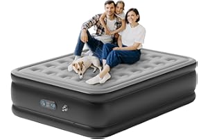 HikerSKY Inflatable Mattress Queen with Built-in High Capacity Pump for Adults Fast Blow Up Durable Air Bed for Outdoor & Home most Comfortable to Sleeping,22'' Queen Size Gray