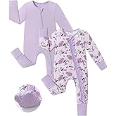 JunNeng Baby Girl Viscose from Bamboo Sleeper with Mitten Cuffs, 2 Way Zipper Romper, Sleep N' Play Pajamas 0-18 Months