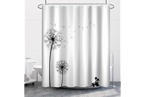 Uiiooazy Black White Dandelion Fabric Shower Curtain for Bathroom Ride Bike Boy Girl Home Decoration Flying Dandelion Waterproof Cloth Bathtub Curtains for Kids Children with Hooks 72x72 inches