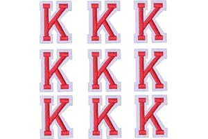 GUYI GYGYL Iron on Letters Patches, 9Pcs of 2 Inch Red Letter "K" Patches, Alphabet Embroidered Patch for Clothes, Dress, Hat, Socks, Jeans, DIY Accessories