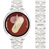 DEALELE Bands Compatible with Samsung Galaxy Watch 7 40mm 44mm, 20mm Slim Bling Rhinestone Diamond Metal Strap with Protective Case Replacement for Women Men (44mm, Starlight)