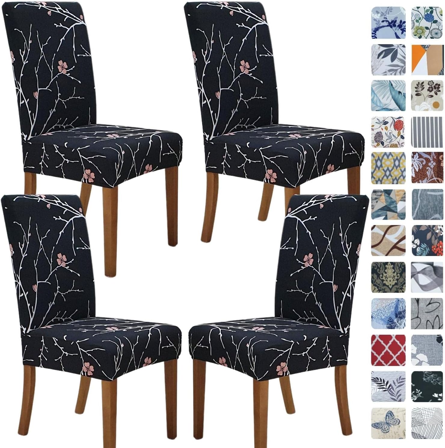 Slipcovers - SPRINGRICO Chair Covers for Dining Room Set of 4, Stretch Dining Chair Cover, Washable Spandex Kitchen Parsons Chair Slipcovers, Removable Seat Protector for Home or Party (4 Pack, Flourish Black)
