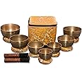 Sanskar Nepal - Tibetan Singing Bowl Set of 7, Handmade Singing Bowl for Meditation & Holistic Healing, Yoga Accessories, 3-5” Brass Singing Bowls with Wooden Striker, Cushion & Gold Carry Box