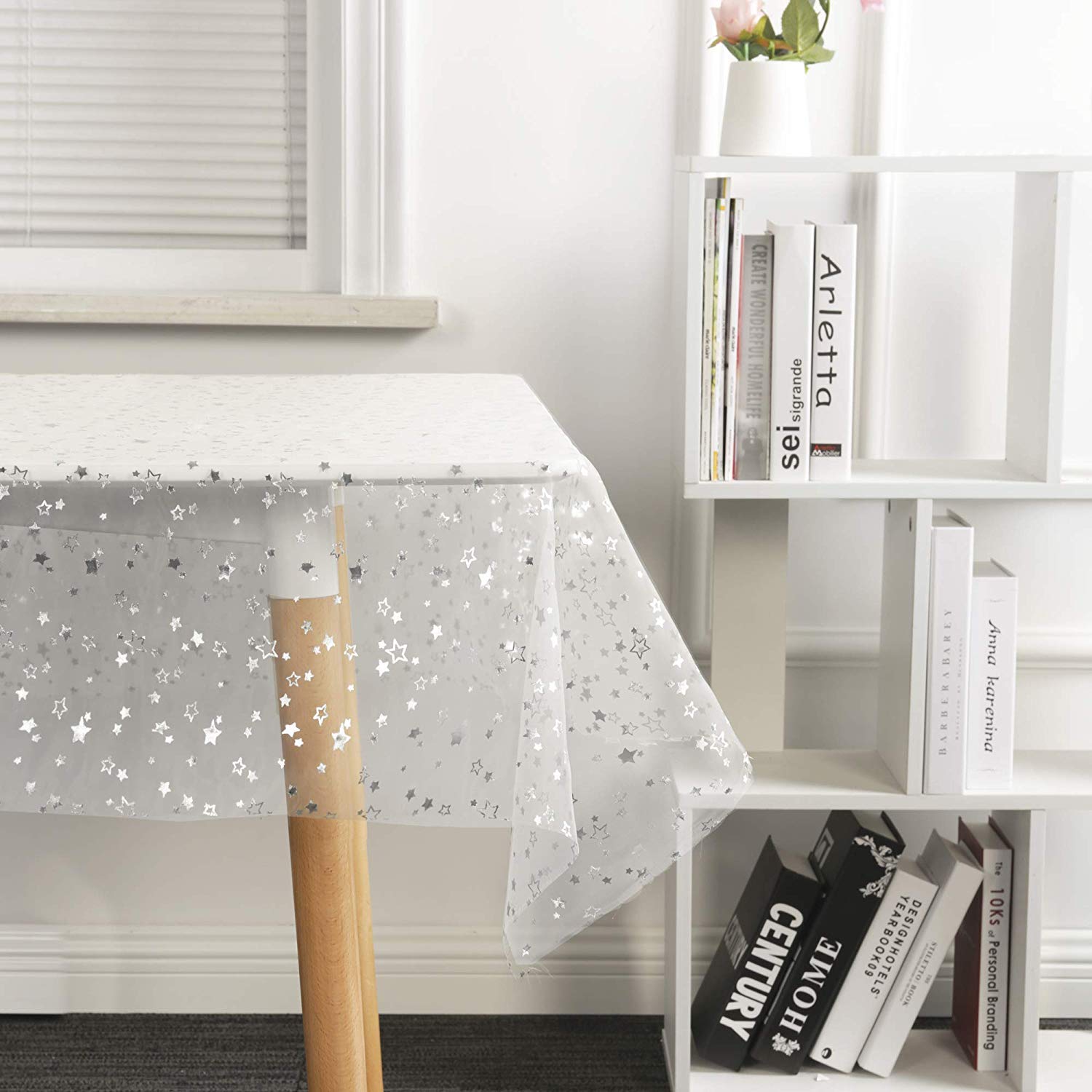 SUO AI TEXTILE Decorative Table Cloth Polyester Tablecloths Girls Stylish Table Protector Starry Sky Table Cover for Party Wedding Banquet Rooms Decoration 60"x108" Star White 1pc