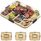 SpaceAid Charcuterie Board with Clear Lid, Portable Travel Cheese Cutting Boards for Picnic Accessories, Bamboo Serving Tray with Lids, House Warming Gifts, Black Handles, 8 Compartments