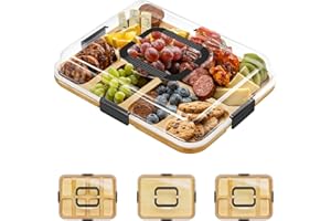 SpaceAid Charcuterie Board with Clear Lid, Portable Travel Cheese Cutting Boards for Picnic Accessories, Bamboo Serving Tray with Lids, House Warming Gifts, Black Handles, 8 Compartments
