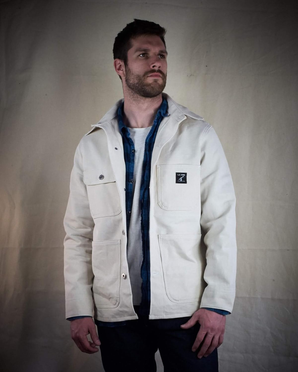 LC King White Drill Chore Coat Made in USA Clothing