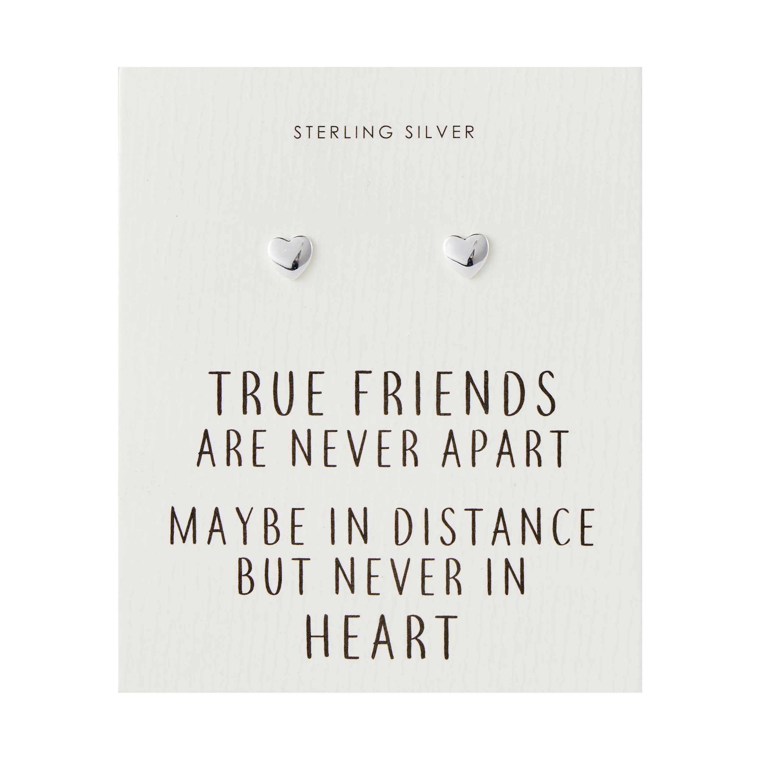 Philip Jones Sterling Silver Friendship Quote Heart Earrings