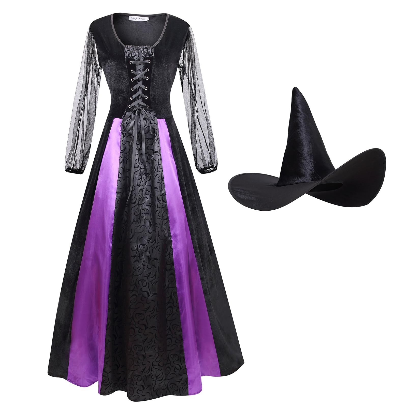 maxToonrain Witch Costumes for Women Plus Size,Ladies Halloween Costumes Cosplay Party Wicked Witch Hat Dresses Outfits Fancy Dress for Womens(Purple Lace,M)