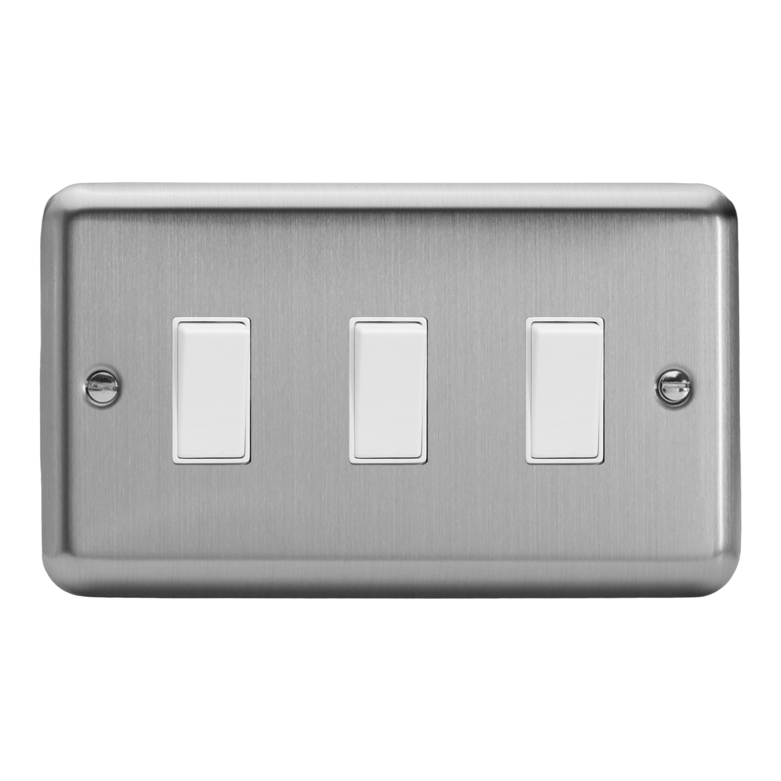 Varilight Triple Light Switch 2-Way Twin Plate - Value Matt Chrome With White Rockers
