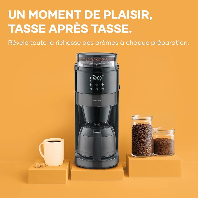 Machine à café filtre avec broyeur intégré et verseuse isotherme - S-Taste AromaOne- 1,25L jusqu'à 10 tasses - Affichage LED tactile - Stop goutte & arrêt automatique - Inox foncé, KA 4831 — photo 4 sur 8