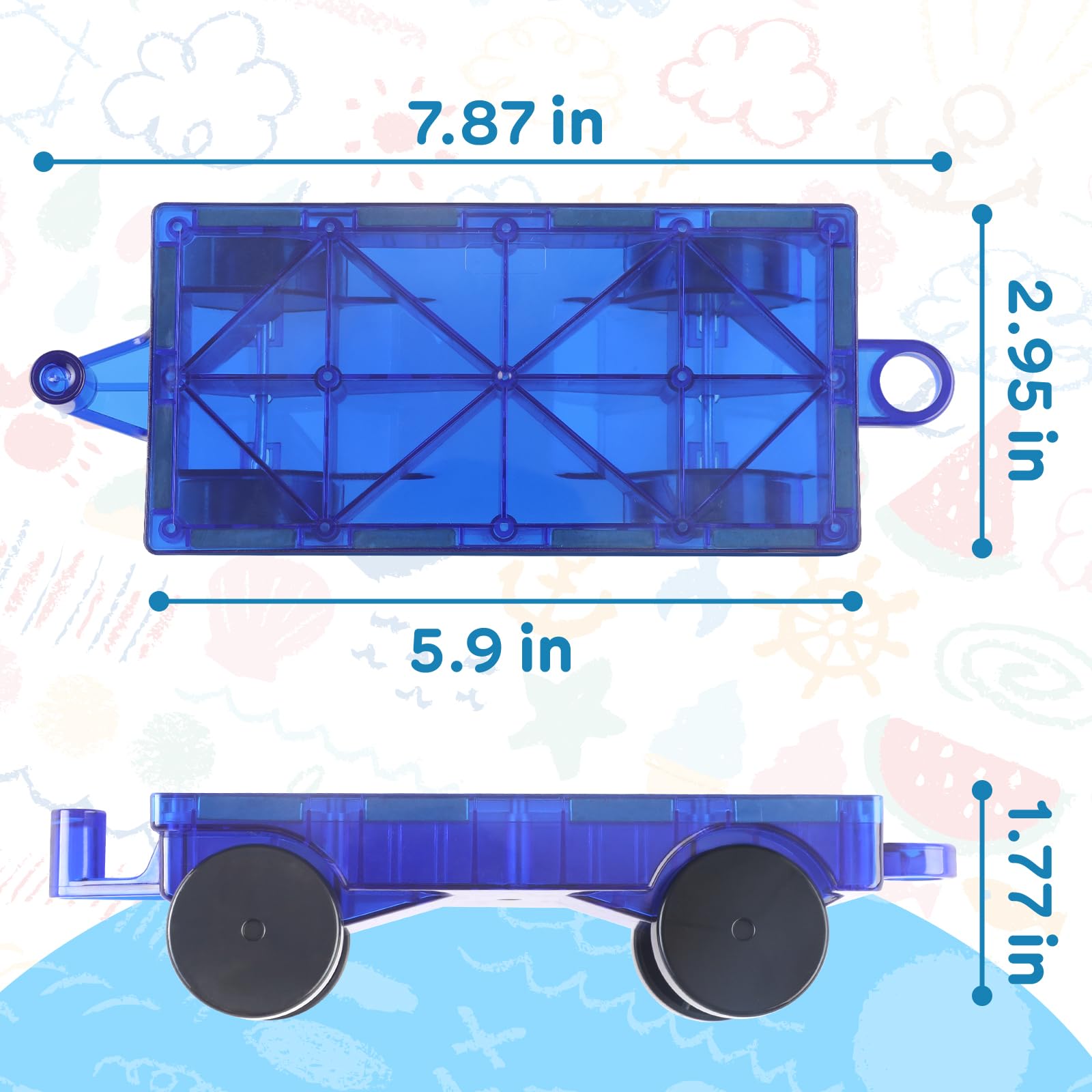 Magnetic Tiles Cars Construction Set - 2 PCS Red & Blue Magnetic Tiles Magnet Bricks Truck Sensory Toys, Educational Magnet Cars Set Building Blocks Toddler Toys for 3 4 5 6+ Year Old