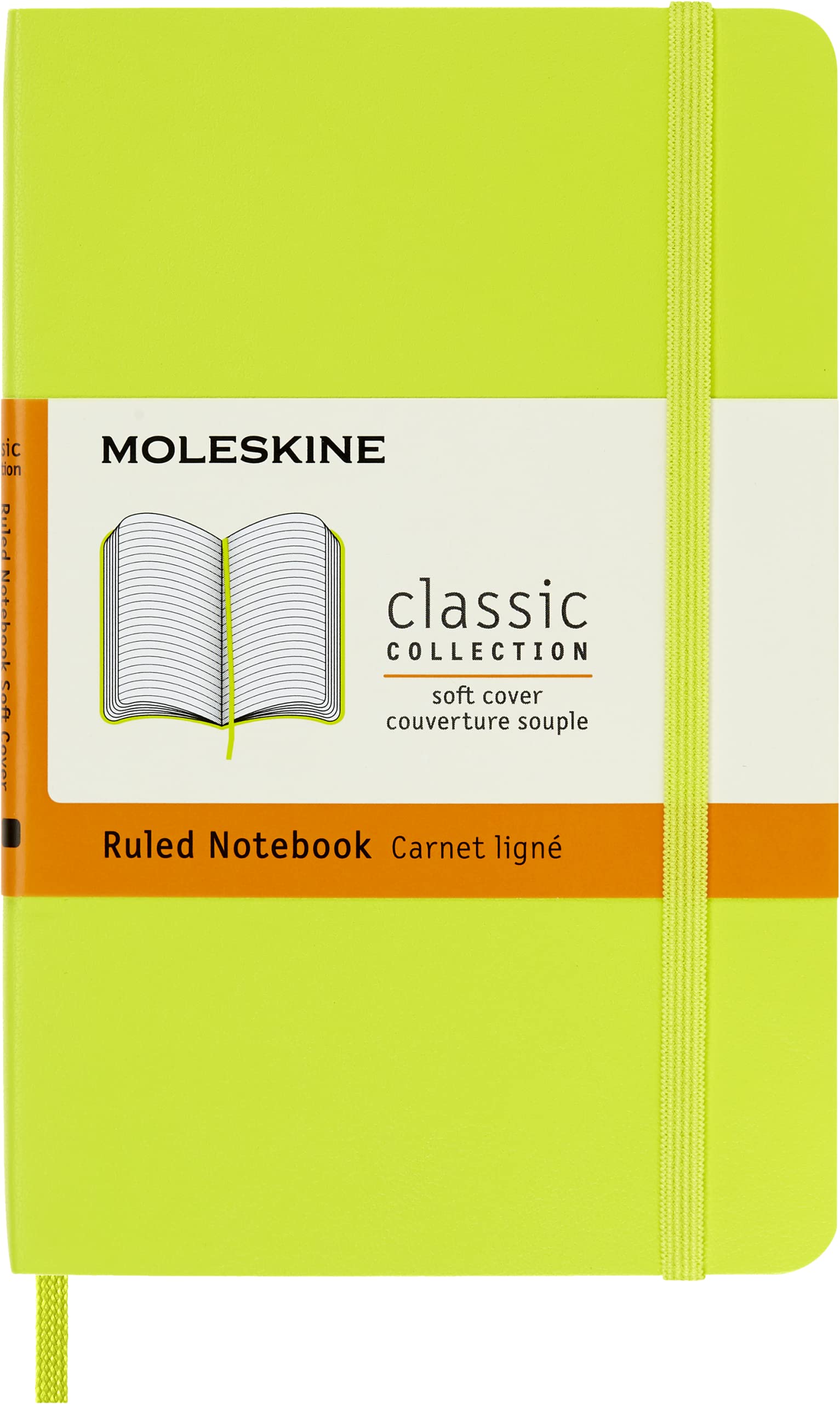 Moleskine Classic Notebook, Notebook With Ruled Pages, Soft Cover and Elastic Closure, Lemon Green, Pocket, 9 x 14 cm, 192 Pages