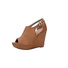 Mila Lady Lisa 2 Women's Platform Wedges Cutout Side Straps,Peep-Toe Ankle Bootie. CAMEL10