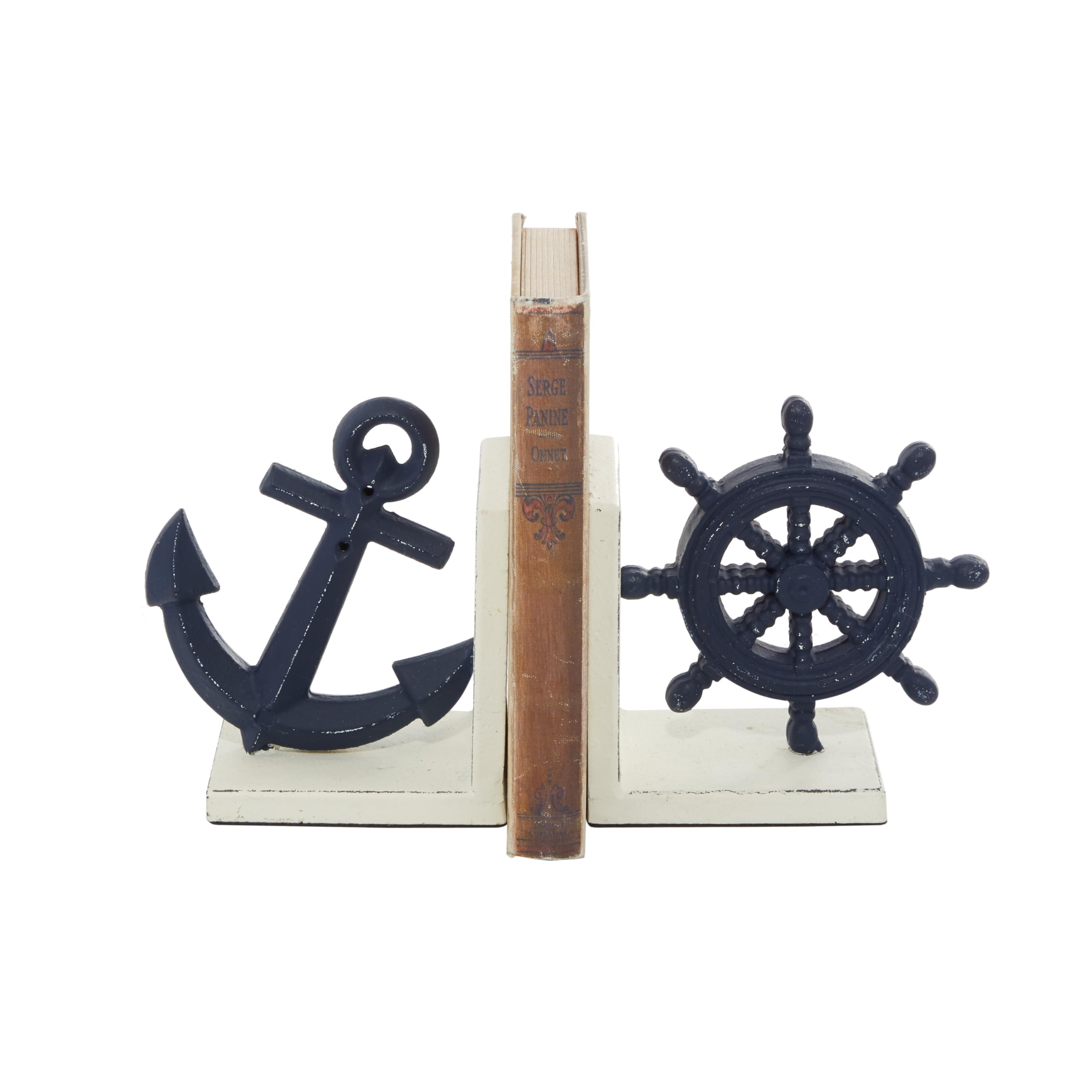 Deco 79 Metal Anchor and Ship Wheel Bookends, Set of 2 6"W, 6"H, Blue — image 1