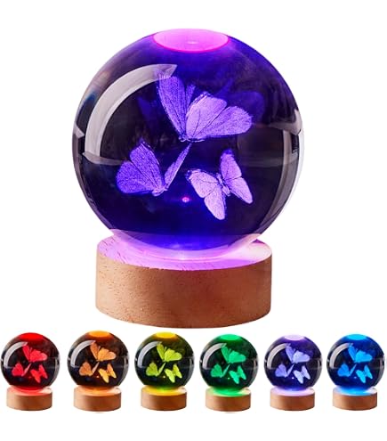 DIGFPWT Butterfly Crystal Ball Night Light, 3.15 Inch 3D