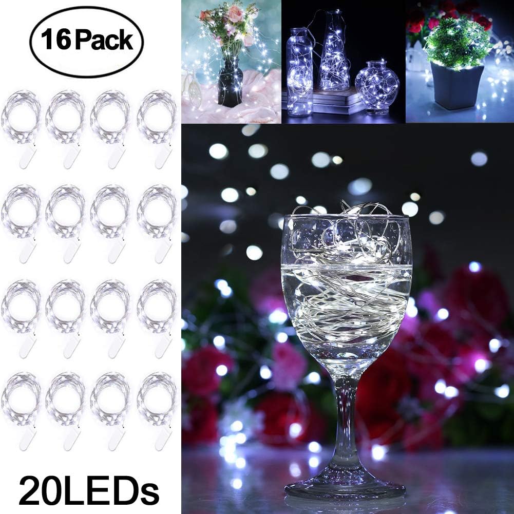 Adecorty Fairy Lights Battery Operated Mini Lights Battery Powered Fairy String Lights 16 Pack 7.2ft 20 LED Mini Firefly Lights for Wedding Crafts Table Reception Jars Vases Christmas (Cool White)