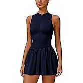 ABOCIW Womens Zip Front Tennis Dress High Neck Sleeveless Workout Golf Dresses Build in Shorts with Pockets