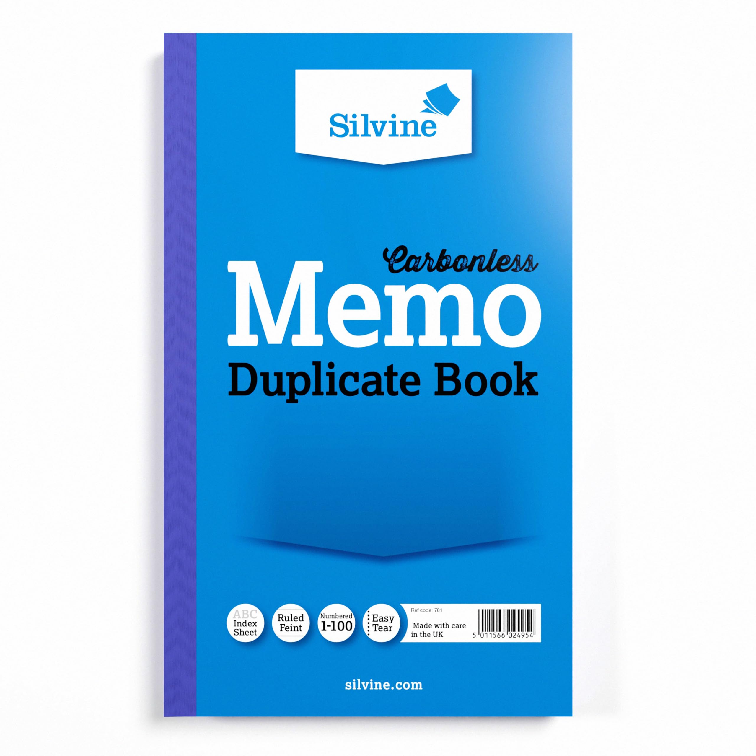 Silvine 8x5 Carbonless Duplicate Memo Book - Numbered 1-100 with Index Sheet