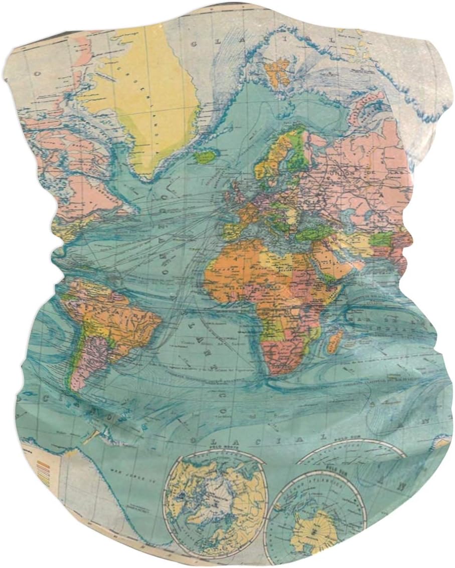 Antique World Map Balaclava Womens Headband Scarf Mens Versatile Bandana, Muffler, Neck Gaiter, Magic, Foulard Sweatband