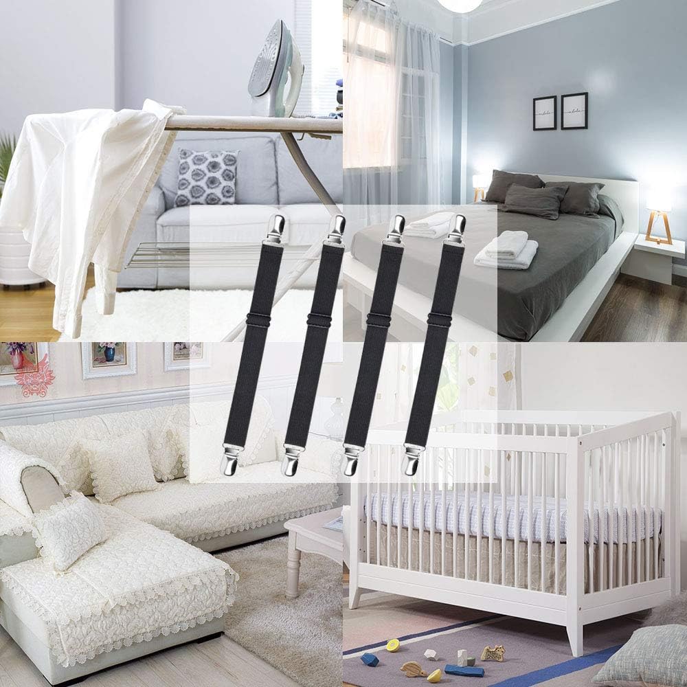 Sopito Bed Sheet Suspenders, 4PCS Adjustable Bed Sheet Holder Straps Sheet Fasteners Heavy Duty Bed Sheet Grippers for Mattresses Fitted Sheets Flat Sheets, Black: Home & Kitchen