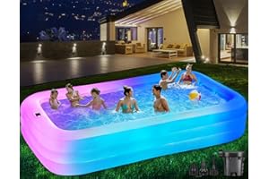 BEFAMALI Large Solar Inflatable Pool with Lights, 130"x72"x22" Blow-Up Kiddie Pool with Air PUM, 7 Color Changed Family Swimming Pool for Backyard, Outdoor