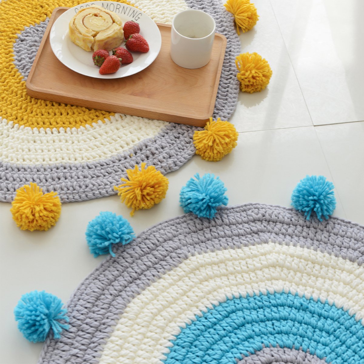 MYLUNE HOME Modern Round Knit Area Rug Carpet Mats Blanket for Bedroom Living Room Sofa Table Carpet (blue)