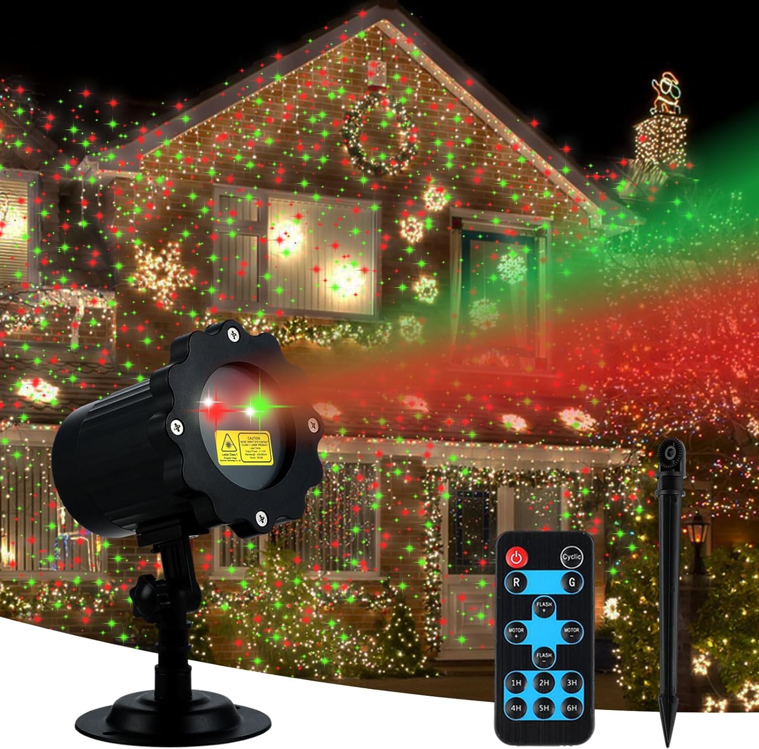 Photo 1 of Christmas Projector Lights Outdoor, Waterproof Christmas Decorations Led Lights Projector with Remote Control Timer Indoor Firefly Lights for Xmas Yard Garden Holiday Party Home Decor Landscape Patio