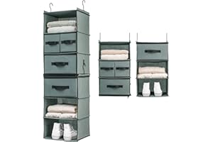 SMIRLY 6 Shelf Hanging Closet Organizer Hanging Shelves, Closet Hanging Organizer with 2 Sturdy Hooks for Wardrobe, Nursery, Storage (Grey, Separate)