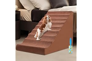 Litail 24.4 inches Dog Stairs for High Bed, Dog Step for 24-30 inches Couch-Bed, Foam Dog Ramp for Puppies, Older Pets, Extra Wide Non-Slip Pet Stairs/Ladder for High Bed(with 1 Lint Roller)