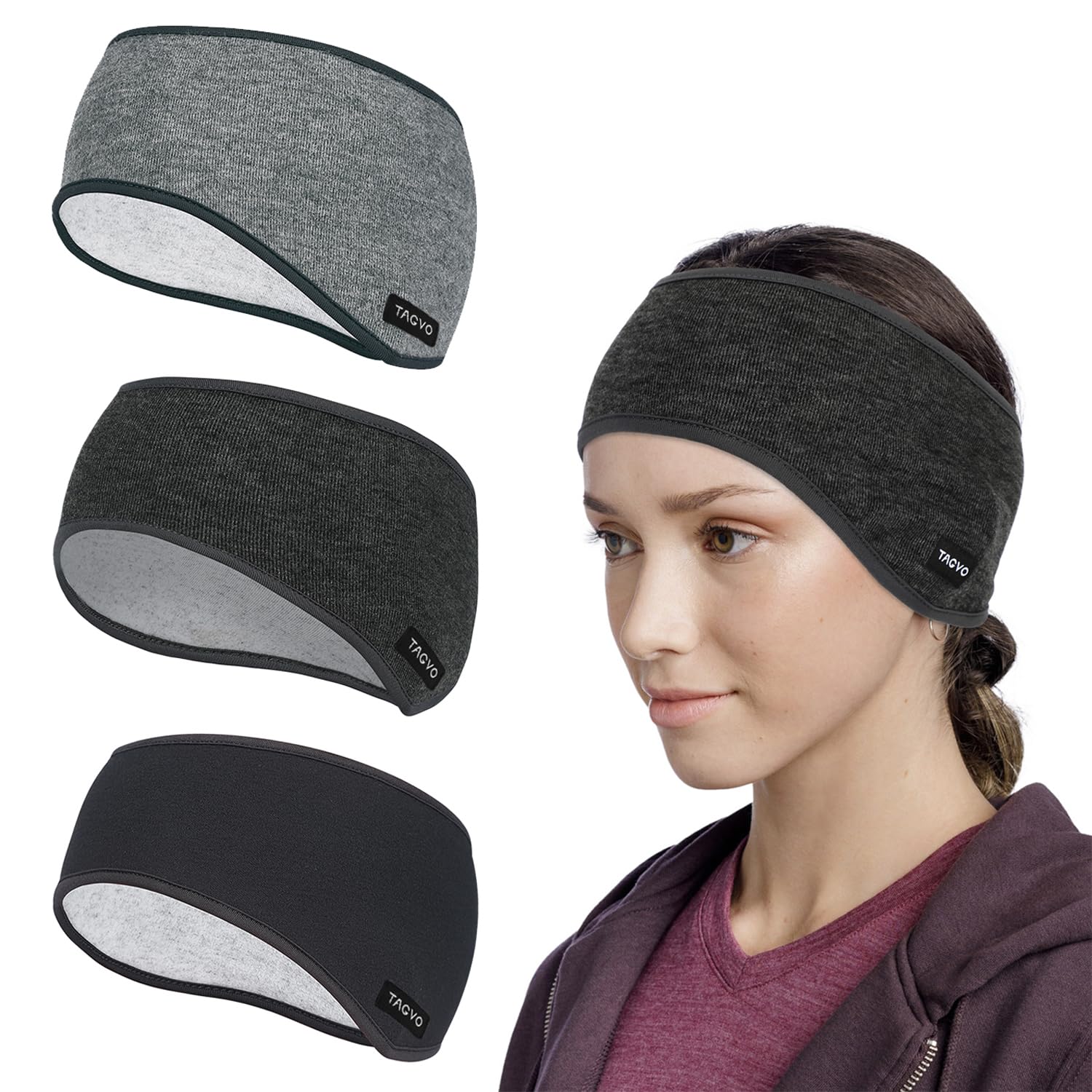 TAGVO Winter Sports Headbands, 3 Pack Thermal Stretchy Ear Warmers Moisture Wicking Running Head Bands, Men and Women Athletic Ear Muffs Ski Head Bands - Fit for Yoga, Cycling, Basketball, Fitness โ image 1