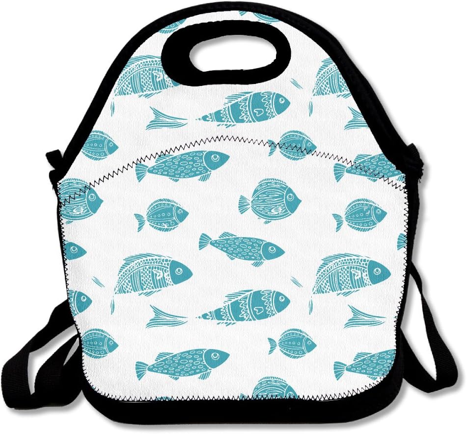 The Summer Pattern Of Blue Sea Fish Insulated Lunch Bag - Neoprene Lunch Bag - Large Reusable Lunch Tote Bags For Women, Teens, Girls, Kids, Baby, Adults Portable Carry