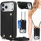 Ysnzaq Crossbody Case for iPhone 17 Pro Max for Women, Adjustable Long Lanyard Wallet Phone Case with Card Slot Holder Kickstand Wrist Strap for iPhone 17 Pro Max WD Black