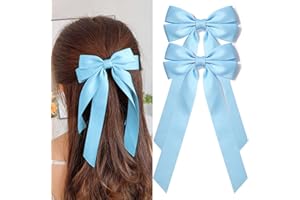 Aileam 2PCS Silky Satin Hair Bows (Blue) for Hair Securing, Hairdressing, Ponytail Holders, Women, Girls, Toddlers, Teens, Kids, Hair Accessories