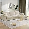 HALLYBEE Modular Sectional Sofa Deep Seat Cloud Couch with Reversible Chaise L Shaped Couch with Padded Armrests Chenille Sectional Sofas for Living Room Apartment Office Beige