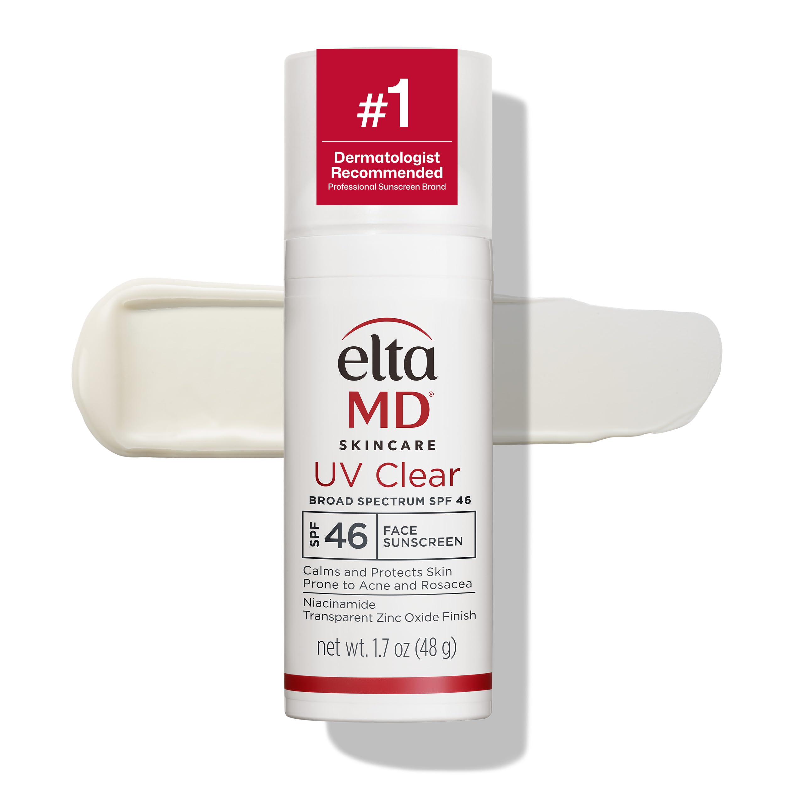 EltaMD UV 클리어 페이스 자외선 차단제, 산화 아연, 오일 프리, SPF 46 및 SPF 50 | 여드름이 많은 피부와 주사비를 진정시키고 보호합니다. 화이트 캐스트 없음, 피부과 전문의 추천, 세 가지 색조와 사이즈