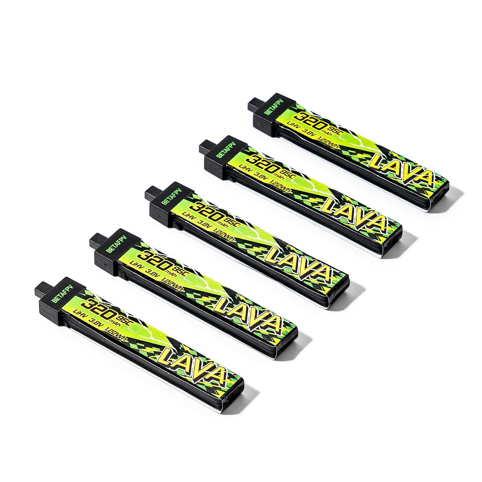 BETAFPV 5pcs LAVA II 1S 320mAh Battery 3.8V 95C LiHV Battery with BT2.0 Connector Compatible with 1S Tiny Whoop Drone Quadcopter like Cetus FPV Kit, Air65, Meteor65 Pro 1S Brushless Drones