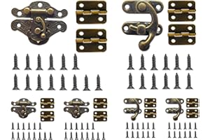 EAEDMY 18 Sets Retro Jewelry Box Hinges, Latches and Hooks for Wooden Boxes - Antique Cabinet Furniture Hardware, Small Bronze Brass Latch Hing - Bronze Tone(Catch*6 + Hinges*12) (18)