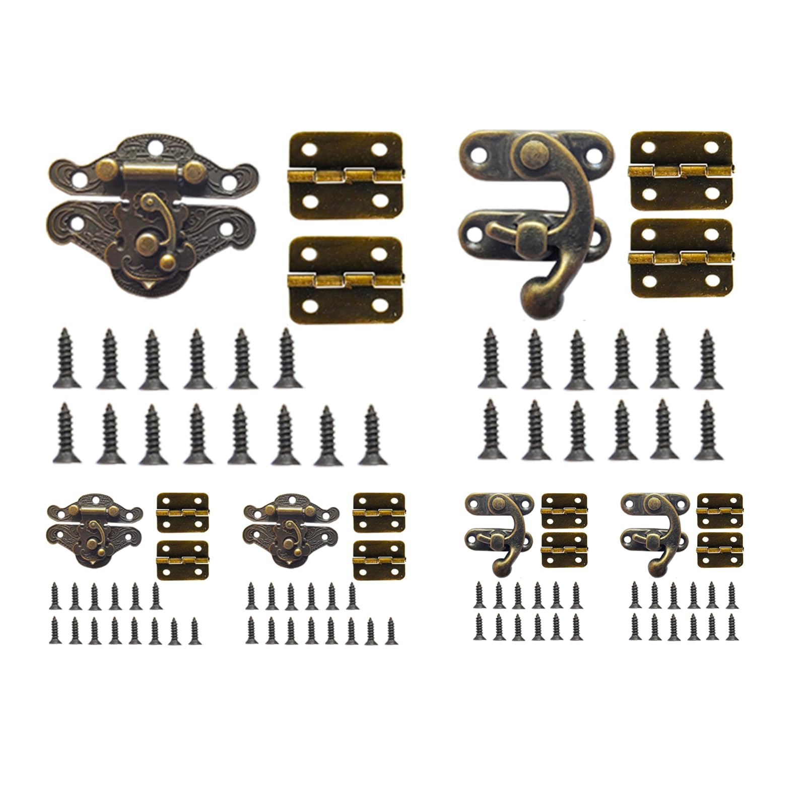 Photo 1 of EAEDMY 18 Sets Retro Jewelry Box Hinges, Latches and Hooks for Wooden Boxes - Antique Cabinet Furniture Hardware, Small Bronze Brass Latch Hing - Bronze Tone(Catch*6 + Hinges*12) (18)