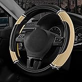 Road Comforts Leather Steering Wheel Cover - Made with PVC Leather - Anti-Slip, Universal Fit 14 1/2 inches to 15 inches - Beige