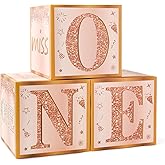3Pcs 1st Birthday Party Decorations Boxes for Girls - Pink Rose Gold Happy 1st Birthday Balloons Boxes,Sixteen Year Old Party Supplies for Girls