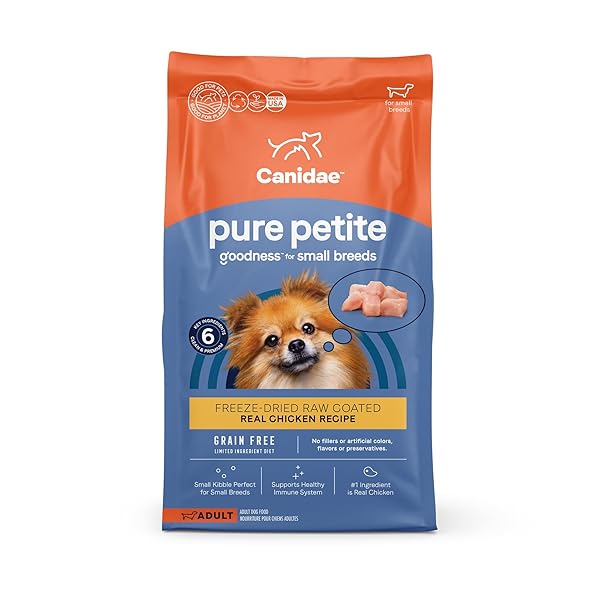 CANIDAE PURE PETITE PREMIUM FREEZE-DRIED RAW COATED DOG FOOD FOR SMALL BREEDS, REAL CHICKEN RECIPE, 10 LBS, GRAIN FREE
