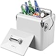 VINGLI 14qt Small Insulated Portable Cooler, Retro Vintage Classic Style Hard Metal Cooler for Barbeques, Camping, Fishing and Picnics