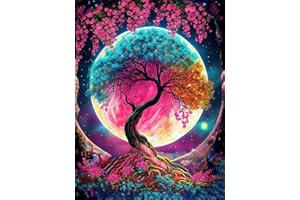 Suyaloo 5D Diamond Art Painting Kits for Adults - Moon Round Full Drill Diamond Dots Paintings for Beginners,DIY Tree of Life Diamonds Gem Art for Adults Home Wall Decor 11.8x15.7inch