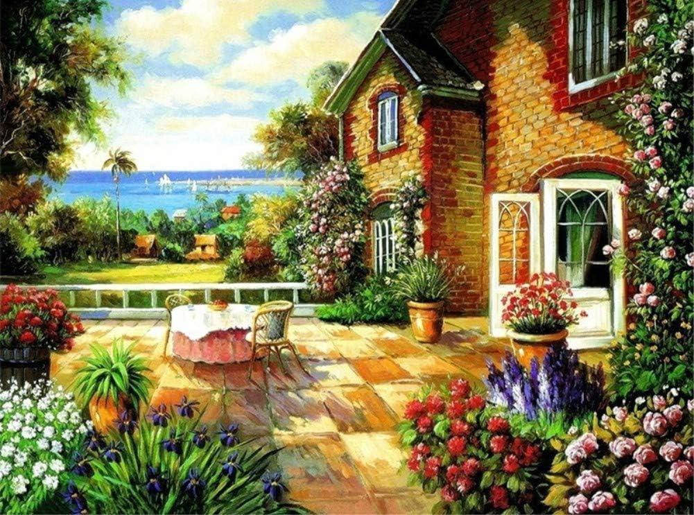 ABEUTY DIY Paint by Numbers for Adults Children Garden by The Sea 16x20 inches Number Painting Art Therapy