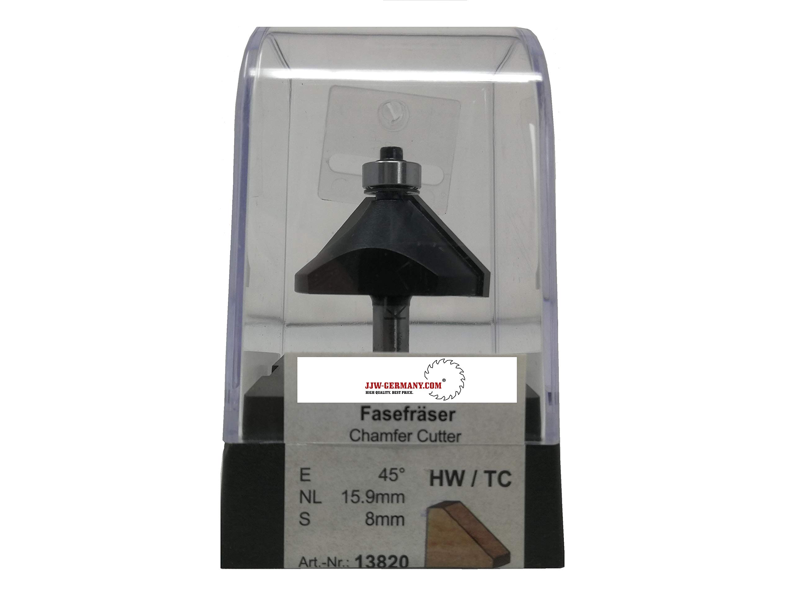 jjw-germany HW HM Chamfer End Mill Cutter Z= 2 D = 44.5 mm NL 15.9 mm, Shaft 8 mm, with Ball Bearing in Accordance with DIN 847-2