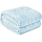 Exclusivo Mezcla Queen Size Fleece Blanket for Bed, Super Soft and Cozy Blankets All Season Use, Leaves Pattern, Plush Fuzzy Lightweight, Ice Blue, 90x90 Inch